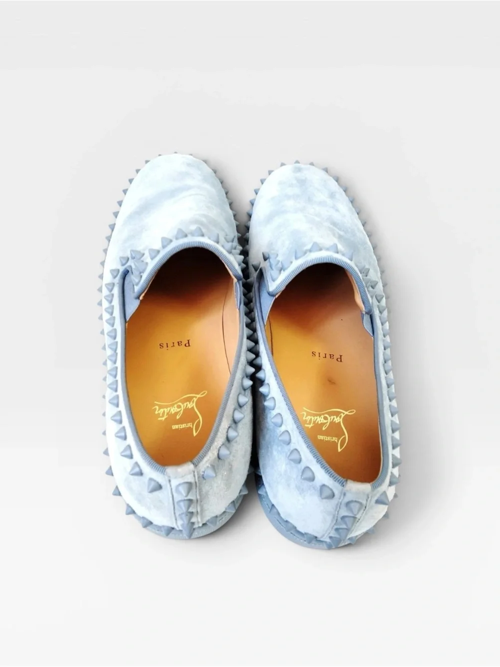 Christian Louboutin Pic Boat Blue Suede Studded Slip-On Sneakers